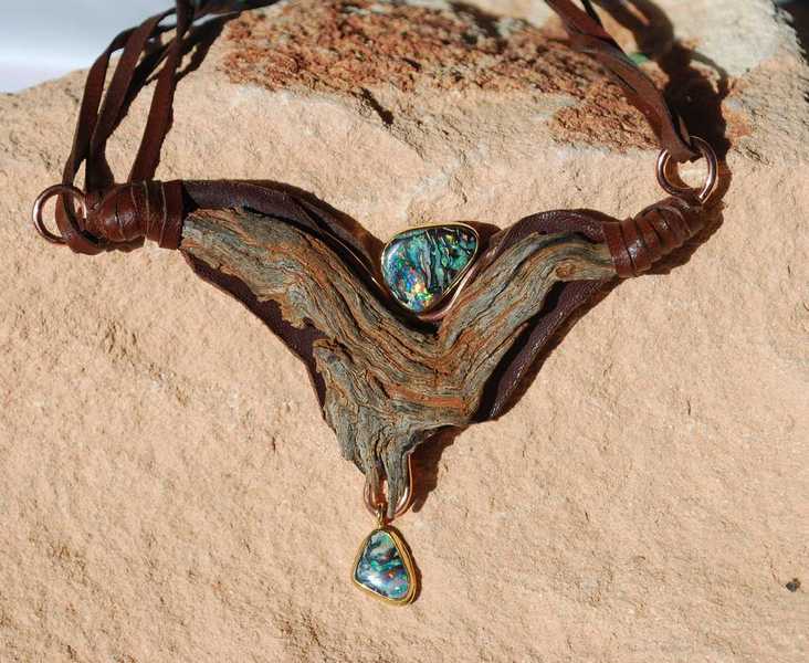 Linda George Yowah Opal and Gigyea Wood Pendant